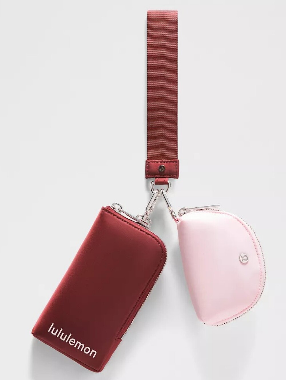 Lululemon Cranberry Charm Pink Pearl & Silver Dual Wallet Wristlet Keychain NWT